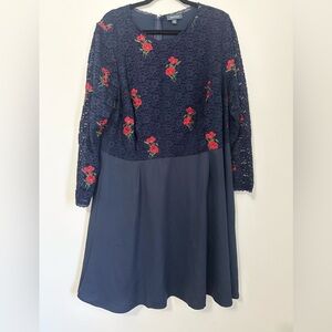 ModCloth Ready To Bloom Size 24 A-Line Navy Lace Floral Embroidered Long Sleeve